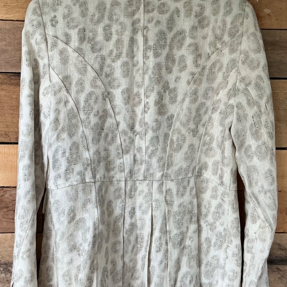 Alberto Makali Size 10 Cream Tan Linen Jacket Blazer Abstract Print USA Made - Picture 5 of 14